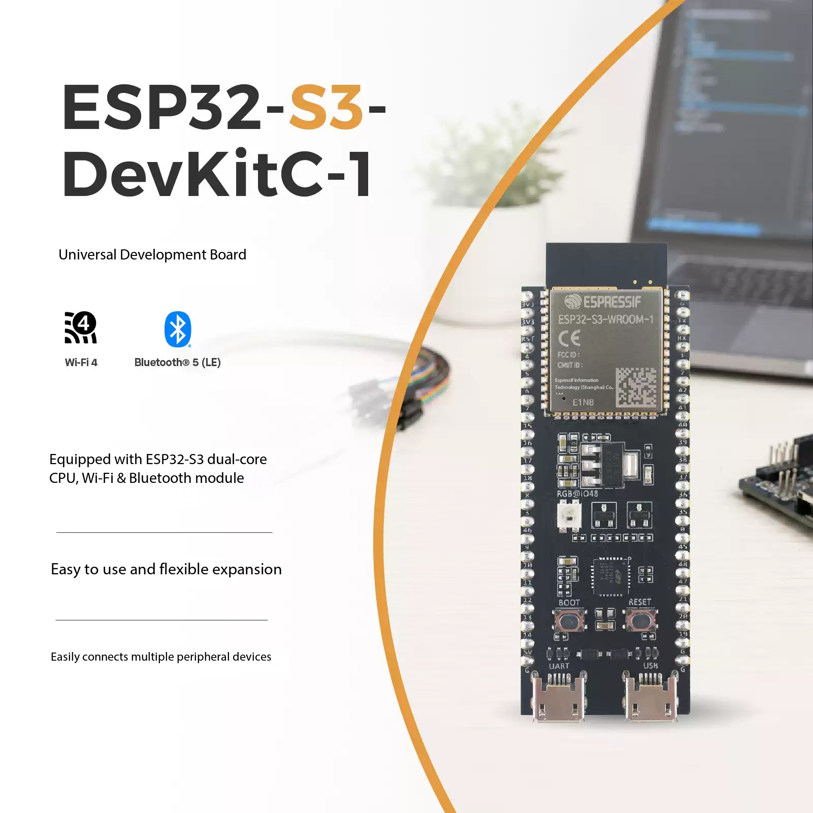 Esp32 S3 Devkitc 1 - Espressif ESP32-S3-DevKitC-1 บอร์ดพัฒนาแบบดูอัลคอร์ รองรับ WiFi และ